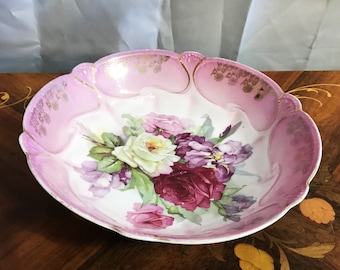 Antique Vintage Hand Painted Fine China Bowl, Unmarked, Serving Bowl. Fruit Bowl, Antique Bowl