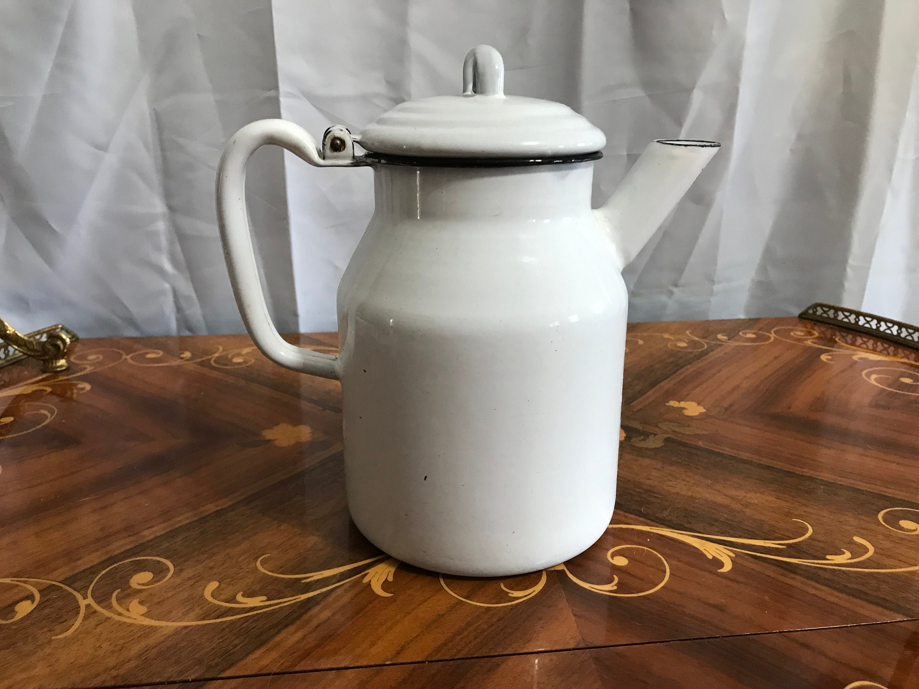 Vintage Graniteware Cowboy Coffee Pot, Light Gray Speckled Graniteware With  Handles, Chuck Wagon Style 