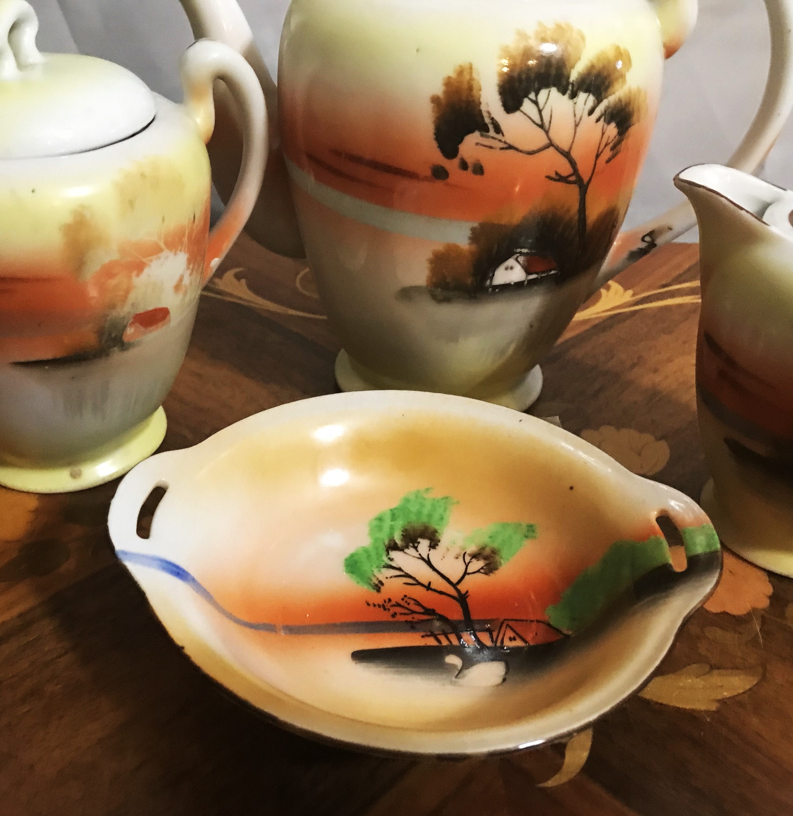 ペルー ヴィンテージ オレンジ色の鳥デザインティーポット ペルー ヴィンテージ オレンジ色の鳥デザインティーポット