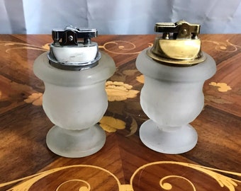 Vintage Satin Glass Table Lighters - 1950s Home Decor - Grooms Gift