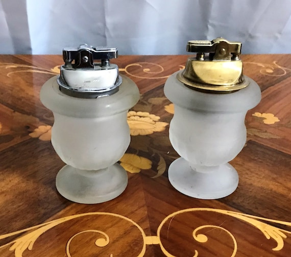 Vintage Satin Glass Table Lighters - 1950s Home Decor - Grooms Gift