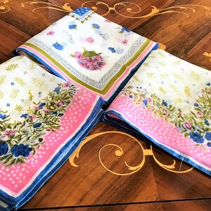 Three Vintage Floral Handkerchiefs, Vintage Hankie, Flowered Hankie