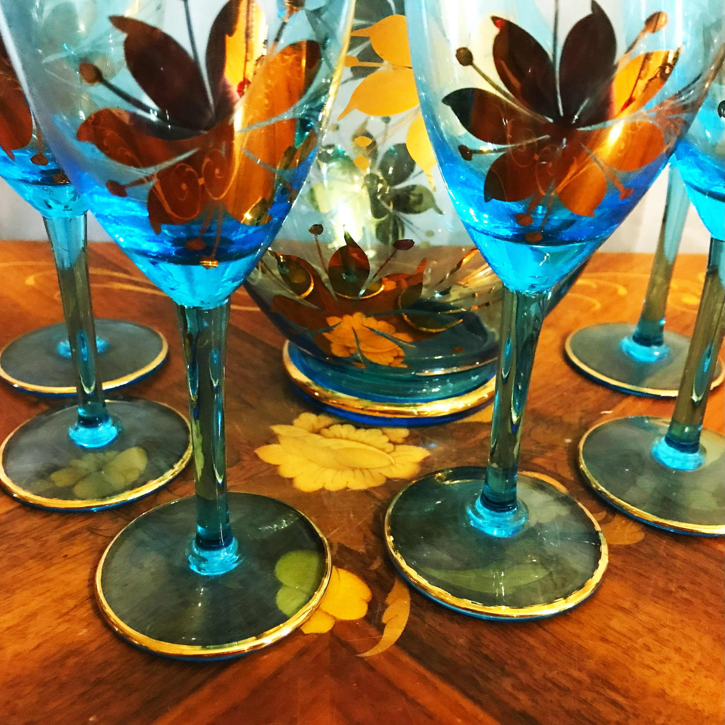 Bohemian Blue and Gold Glass Wine Decanter Set and 6 Glasses 1950's - Etsy