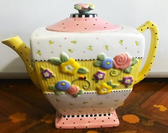Large Square Multi Colored Teapot by Me Inc, Mary Engelbreit, Designed by Micheal and CO