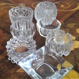 Seven Individual Clear Glass Salt Cellars, Salt Dips, Open Salts, Table Decor, Collectible