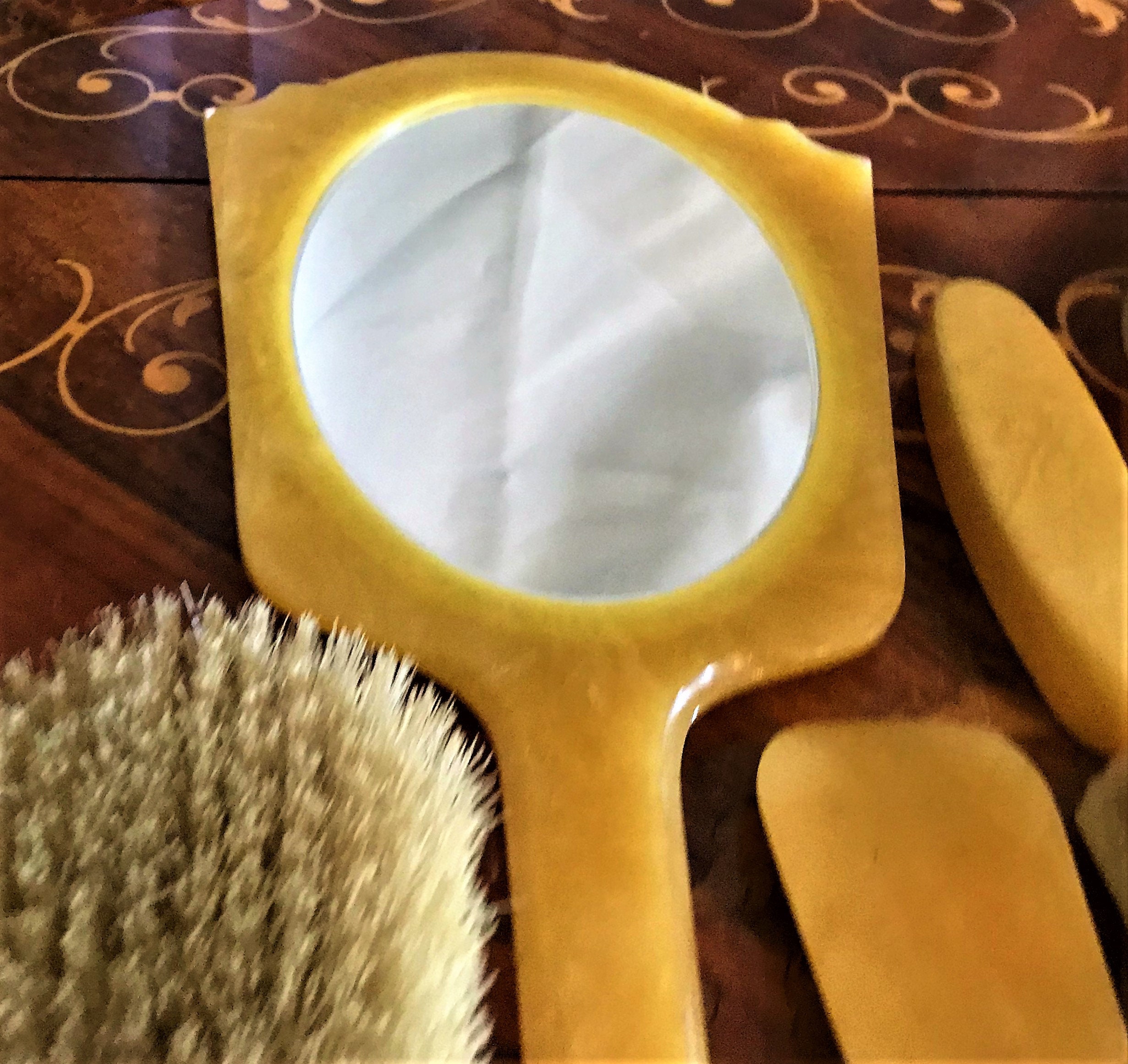 Antique celluloid vanity set , mirror and brush , Beautiful #artdeco #celluloid vanity set $75 main image 3