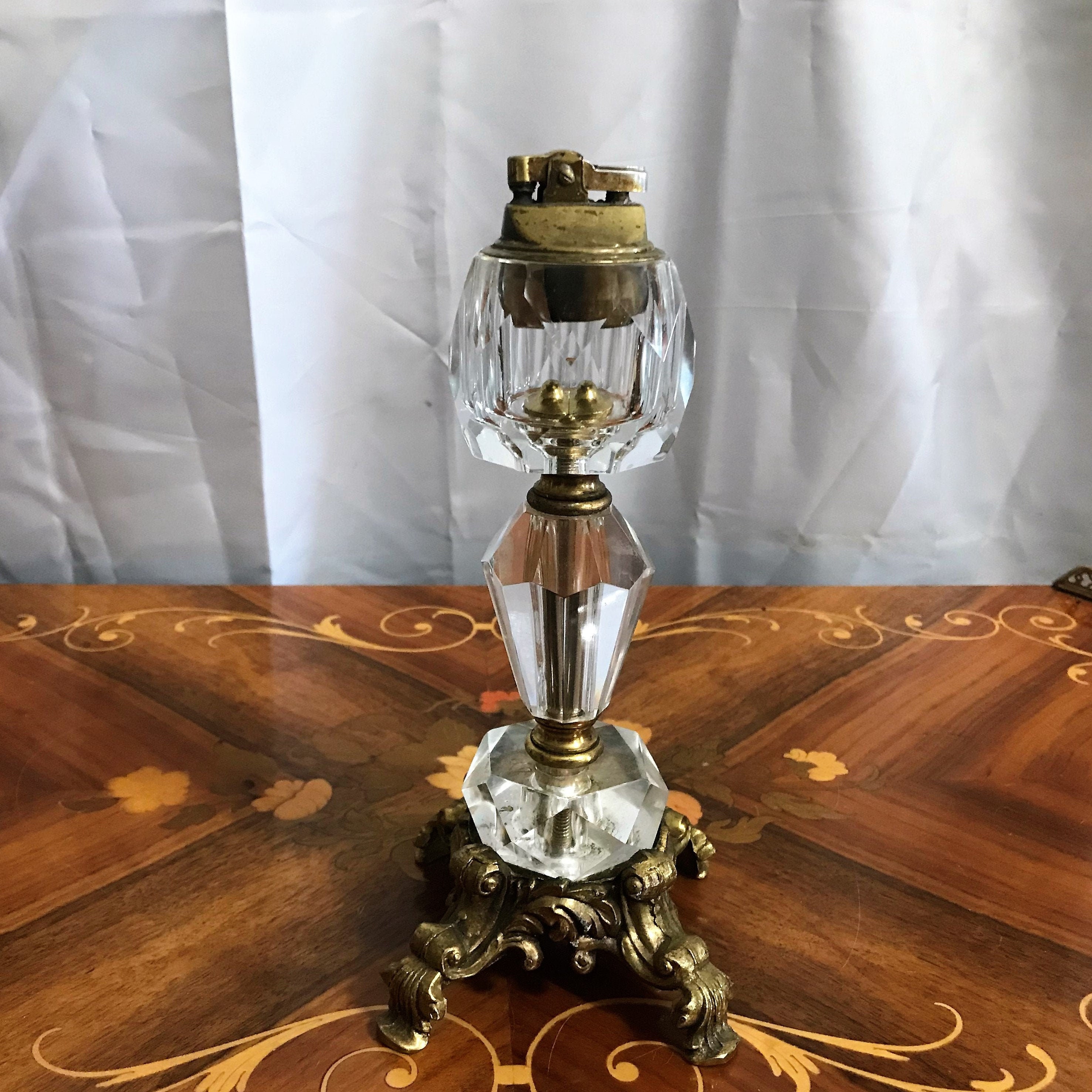 Vintage 50's Crystal and Brass Table Lighter Home decor Etsy