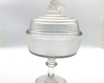 EAPG Gillinder & Sons Pioneer Westward Ho Pedestal Covered Compote 12"Tall