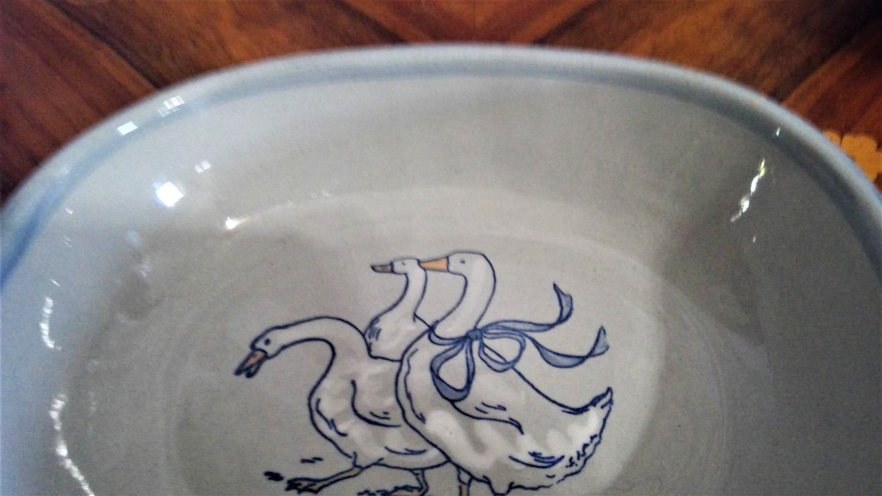 Vintage Louisville Stoneware Serving Bowl: Gaggle of Geese, Blue