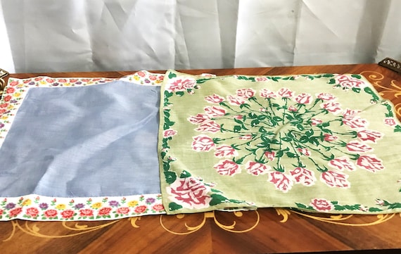 Two Vintage Handkerchiefs, Vintage Hankies, Flora… - image 1