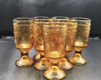 Vintage American Concord Glasses Amber Medallion Wine or Water Glasses 6.25" Tall