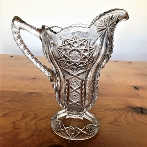 Antique Early American Pattern Glass Pitcher Indiana Glass Success Patten Victorian Press Glass Footed Pitcher Hobstars And Pannels
