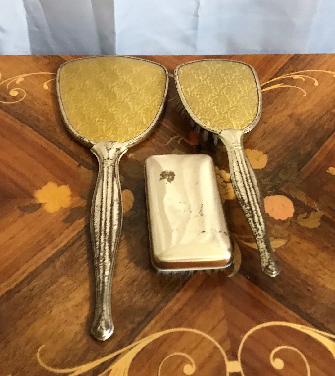 Vintage Brass Vanity Set Brush Mirror and Shoe Brush Etsy