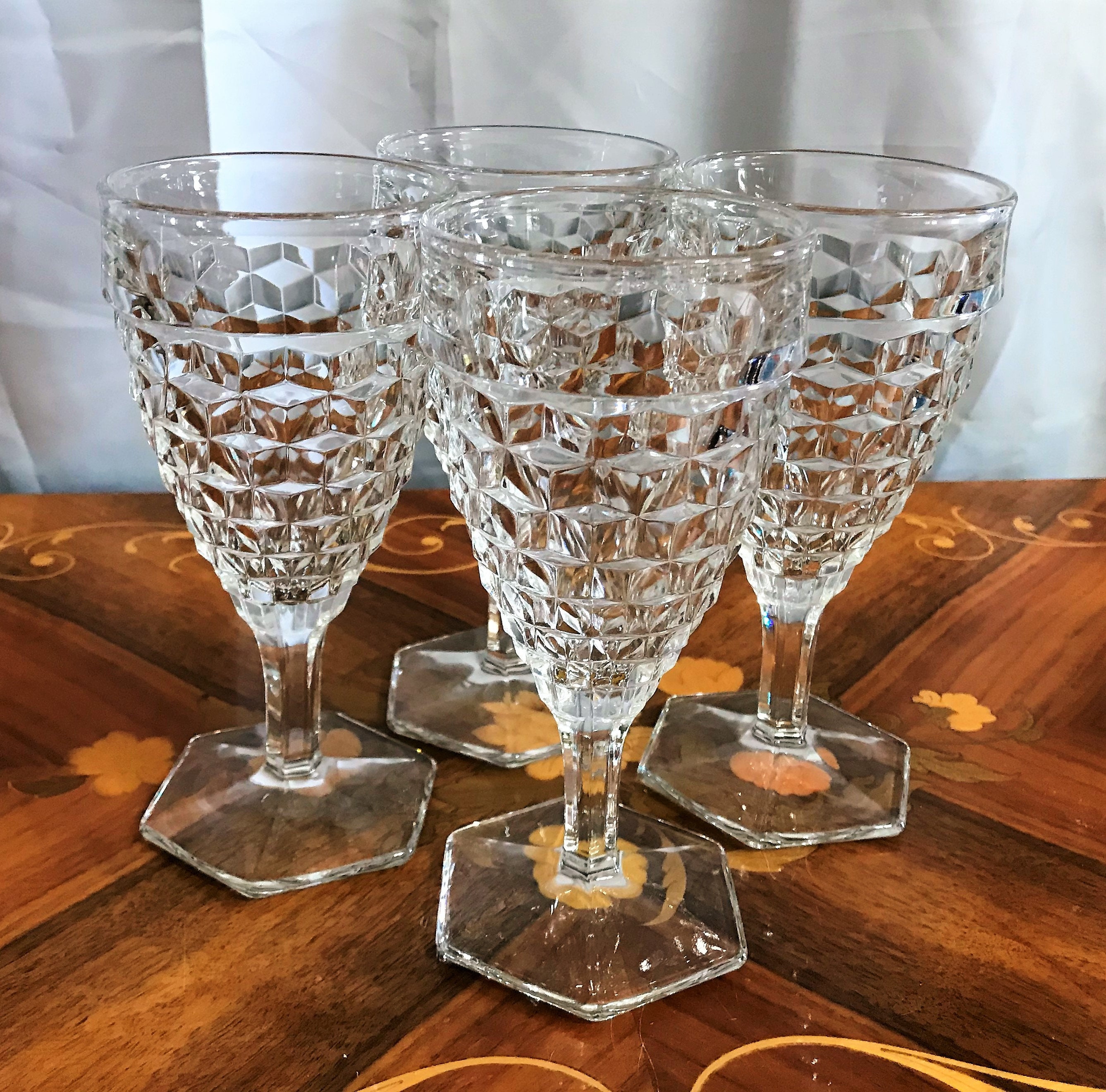 Four Vintage Elegant Glass Fostoria American Wine Glasses Etsy