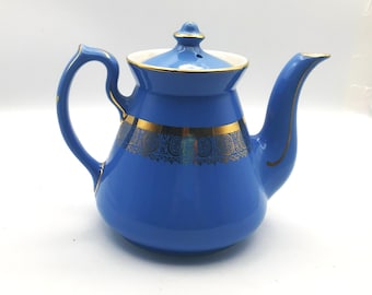 Vintage Hall China Blue Gold Filigree Teapot 5 Cup