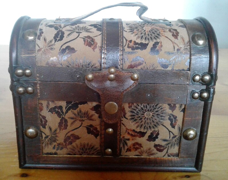 Vintage Mid Century Wooden Treasure Chest Purse With Leather Etsy
