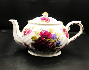 Arthur Wood & Son English Teapot Pattern 6576 with Roses and Gold Trim