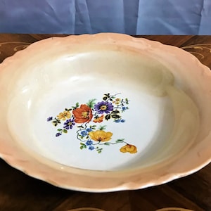 Antique Fine China Lusterware Serving Bowl With Poppies and Corn Flowers, Home Decor, Porcelain, Collectible