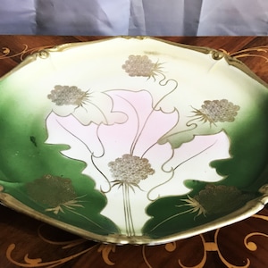 Antique Victorian Hand Painted Plate with Green And Gold Floral, Unmarked, Fine China Plate, Home Decor