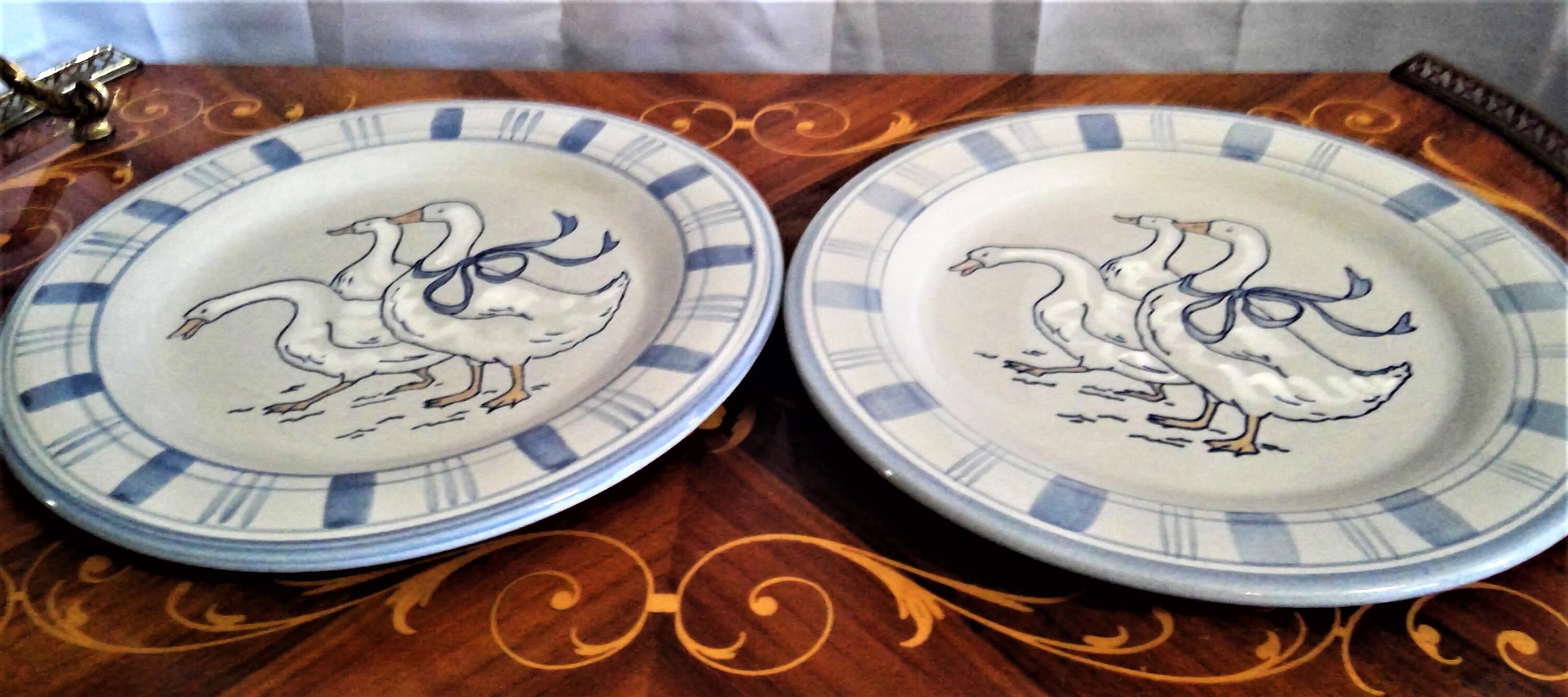 2 Vintage Louisville Stoneware Luncheon Plates: Gaggle of Geese