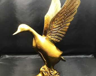 Large Brass Duck Taking Flight 14.5” X 8 7.5” Excellent Condition