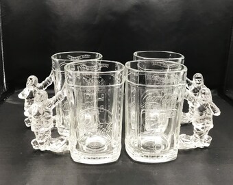 Vintage 1997 Coca Cola Santa 20 Oz Heavy Glass Mugs Set Of 4 Original Box