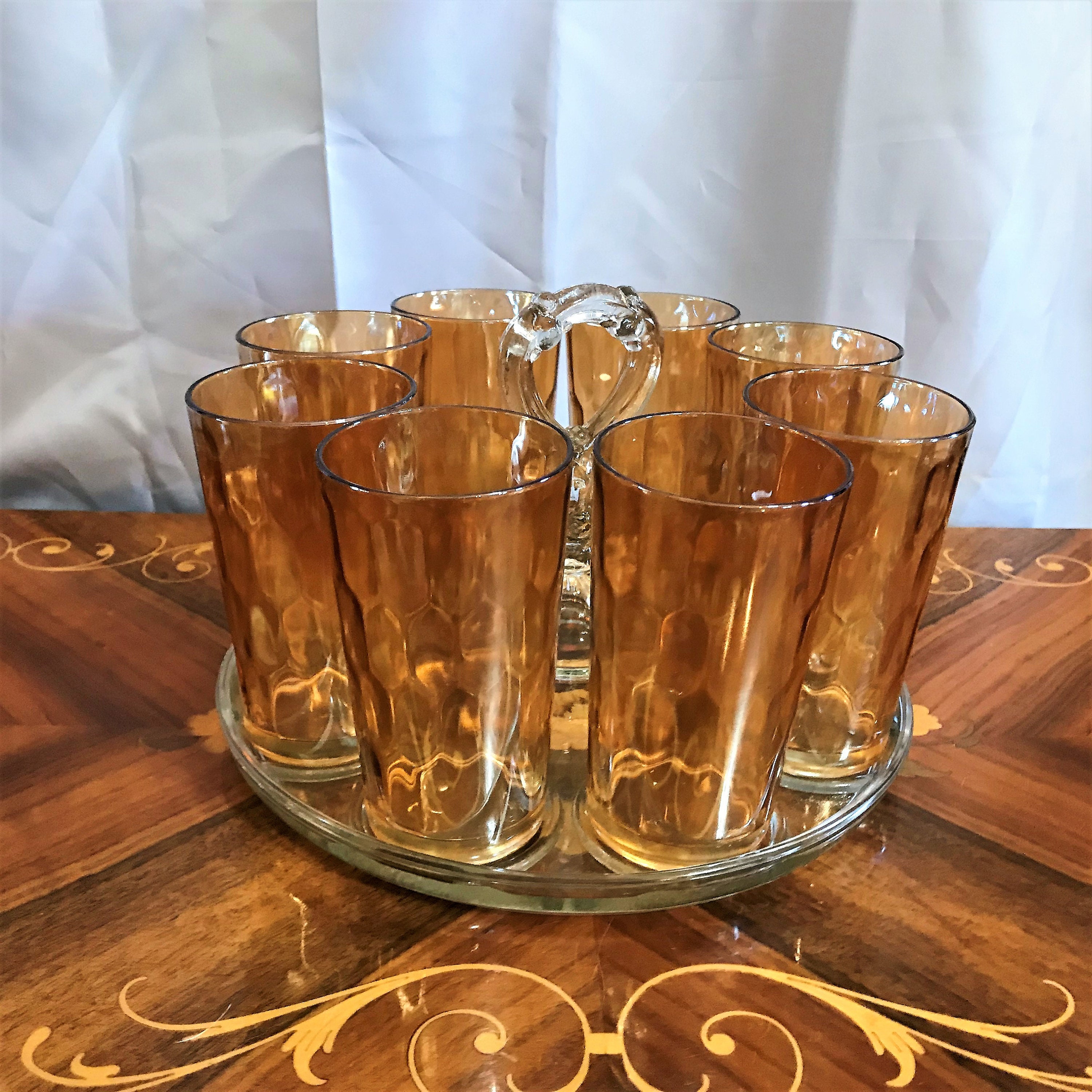 Set of 8 Peach Luster Carnival Glass Tumblers Drinking Glasses