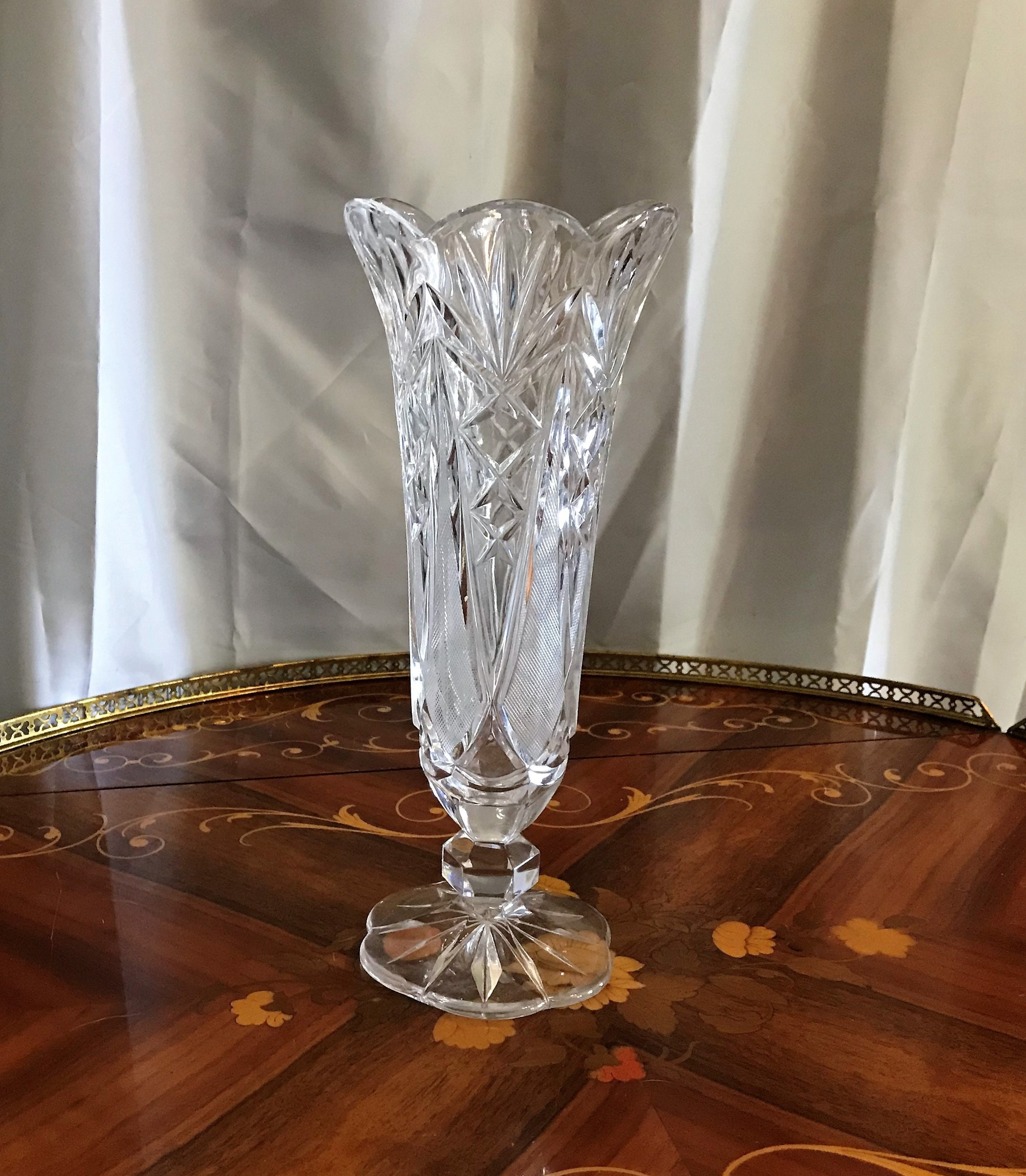 Vintage Lead Crystal Pedestal Vase Home Decor Cut Glass Etsy