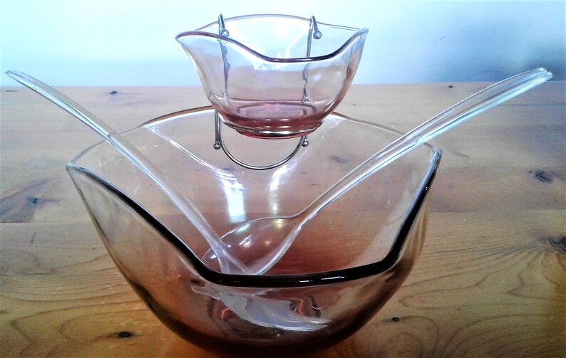 Vintage Five Piece Ruby Chip And Dip Salad Set In Original Box By Indiana Glass Company Dunkirk Indiana