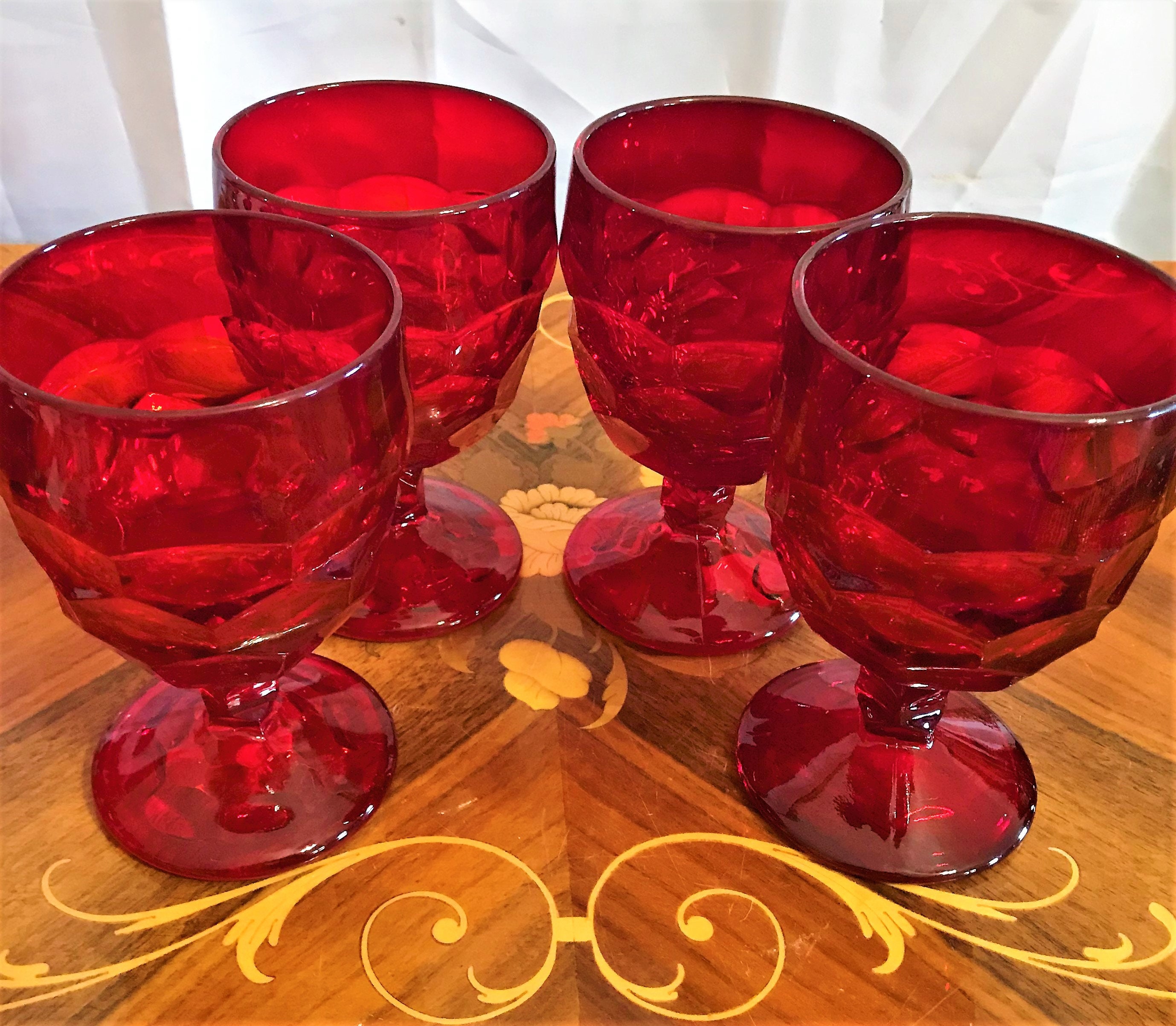 Eight Vintage Lead Crystal Footed Wine Glasses, Diamond and Ribs