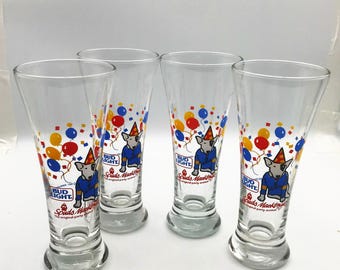 Vintage 1987 Budweiser Spuds MacKenzie Pilsner Beer Glasses 7" Tall Set Of 4