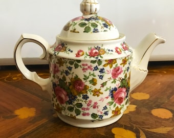 Windsor English Rose Chintz Teapot Design with Gold Trim 7” Tall