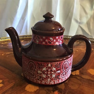 Vintage Brown Pottery Teapot, Brown and Red, Dining And Serving