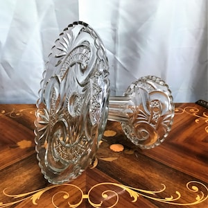 Antique Round Cake Stand, Scroll With Cane Band, Clear Glass,  Pedestal Cake Stand, Footed, Pattern Glass