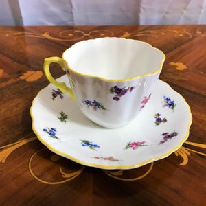 Vintage Cup And Saucer Set, Hammersley Co. Fine Bone China, Made in England, Yellow Trim, Bone China, Fine China, Dining And Serving