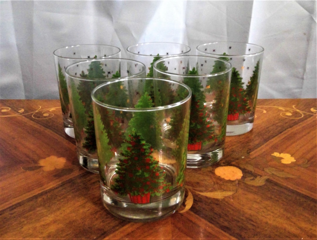 Six Mikasa Clear Glass Christmas Tree Lowball Glasses Etsy