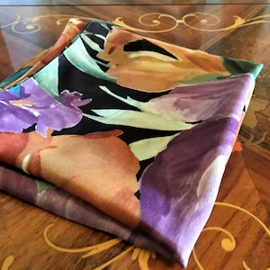 Vintage Women’s Scarf, Head Scarf, Silky Scarf, Multi Colored, Fall Colors, Floral Decor, Rectangular
