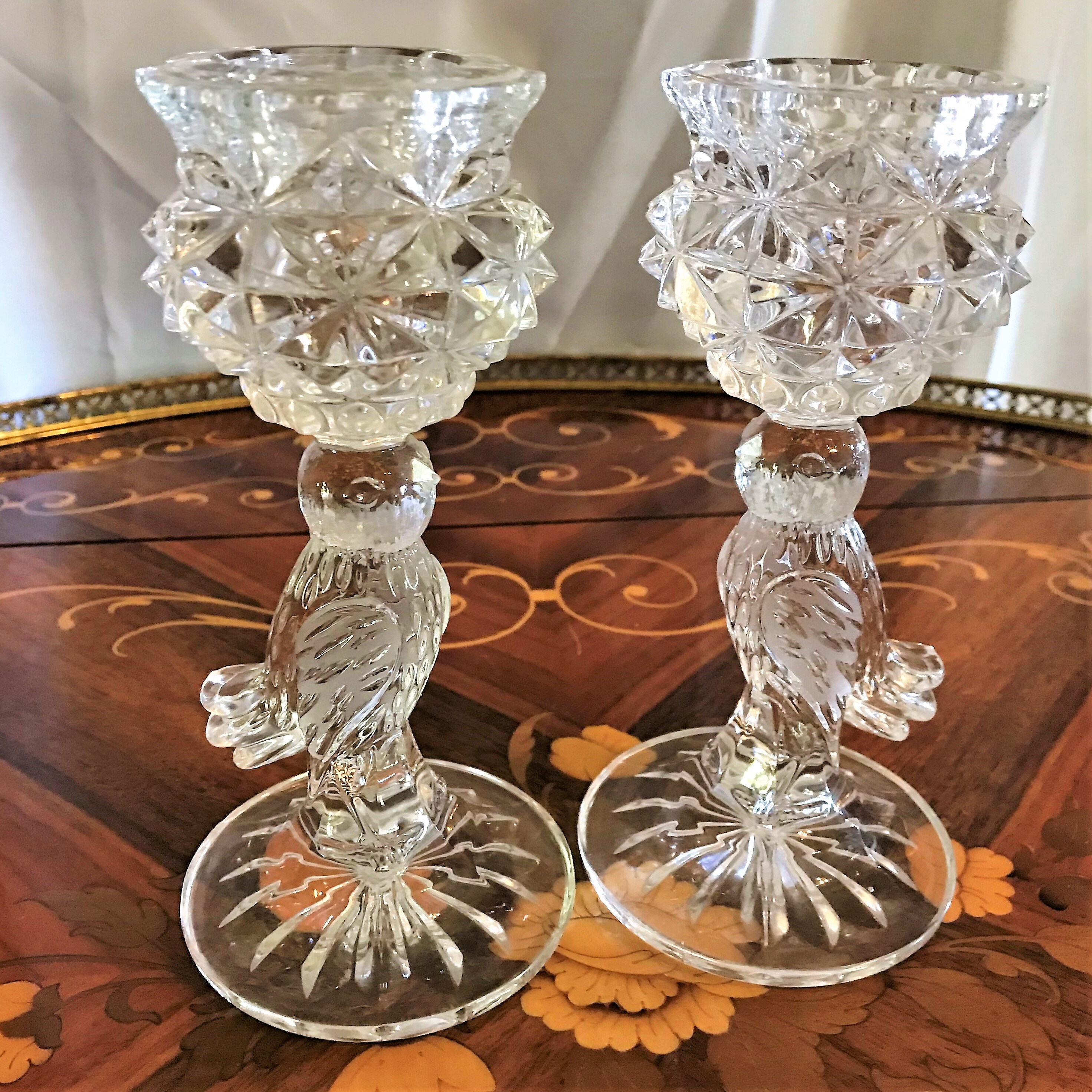 Vintage Anna Hutte Bleikristall Lead Crystal Bird Candle Holders