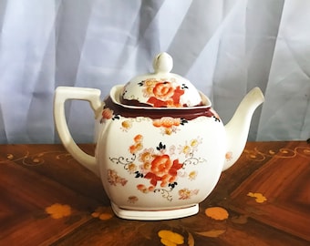 Vintage Japanese Teapot Brown and White Floral Glaze