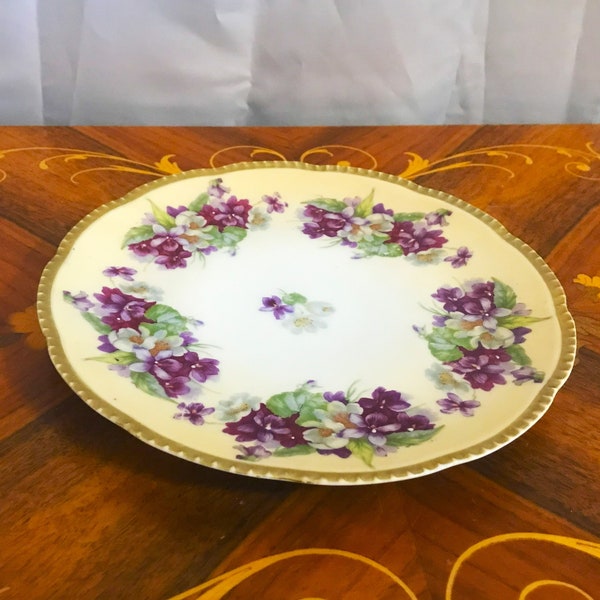 Antique Victorian Hand Painted Plate with Violets, Prussia Marked on Back, Fine China Plate, Home Decor