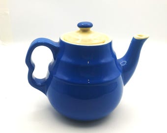 Vintage Blue Oxford Stoneware Teapot 5.25" tall without lid