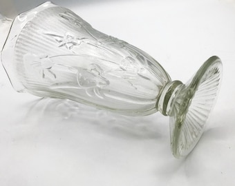 Vintage Jeannette Iris & Herringbone Clear Glass Footed Vase 9" Ruffled Rim
