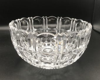 Large Cut Glass Bowl 8 7/8" Wide, Beautiful Pattern