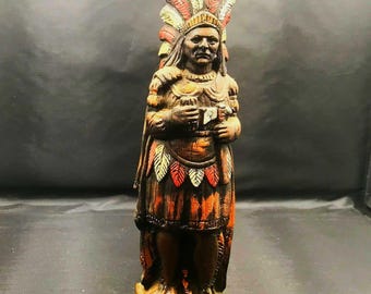 Vintage Native American Chief Chalkware Figurine, Hand-Painted 11" Tall