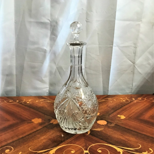 Vintage Cut Glass Decanter with Stopper 11 1/2 Inches Tall