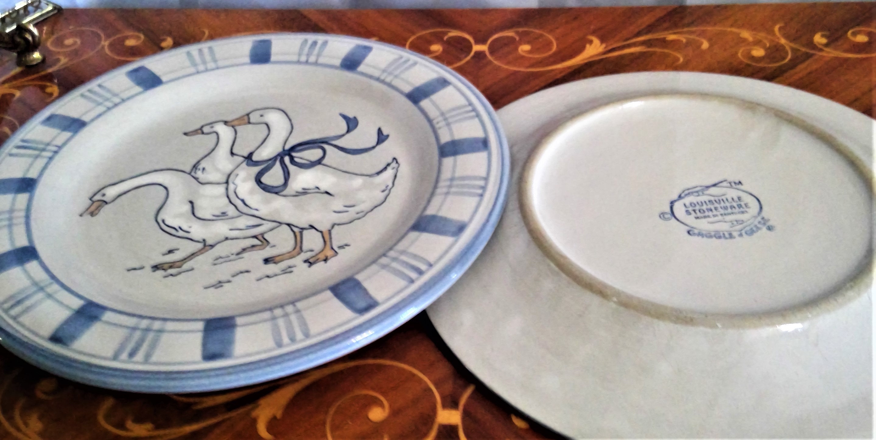 2 Vintage Louisville Stoneware Luncheon Plates: Gaggle of Geese 2 Vintage Louisville Stoneware Luncheon Plates: Gaggle of Geese