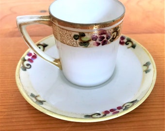 Vintage Hand Painted Nippon Demitasse Cup And Saucer Fine China Japan Small Size