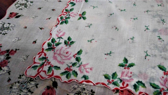 Vintage Red White Floral Hankies, Cotton Hankies - image 6