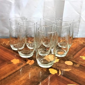 Vintage West Virginia Glass Clear Glass Bar Glasses With A Wheel Cut Floral Design, Eight Glasses, Barware, Home Bar