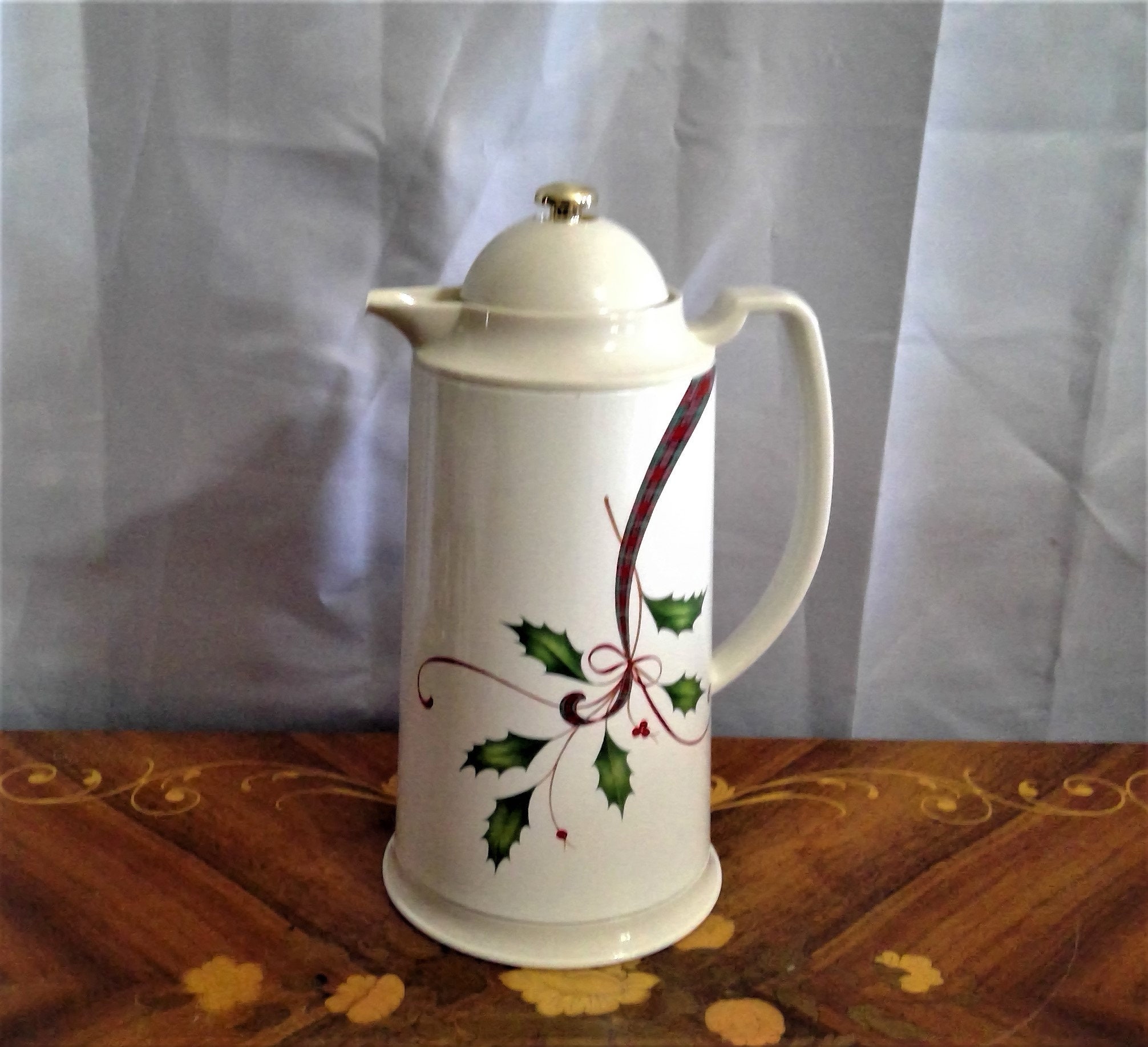 Lenox Coloré Thermal Carafe Plastic Thermos Floral Lid Coffee Tea Hot Drink